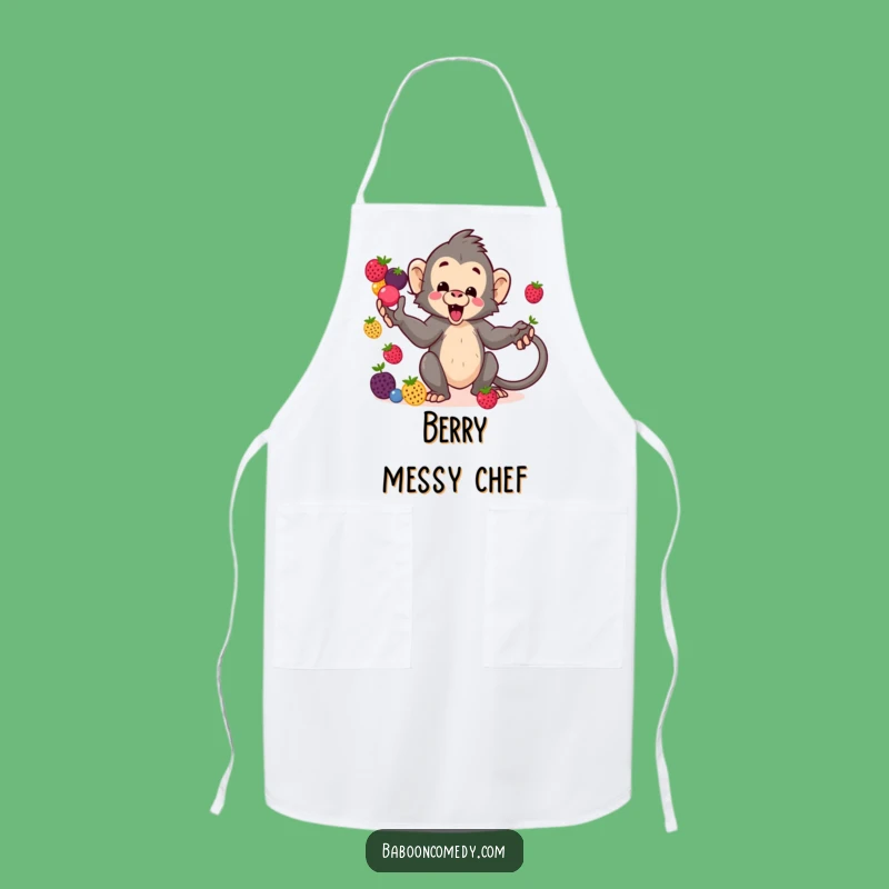 Funny Kawaii Baboon Berry Juggling Apron - Chef's Hilarious Kitchen Gift