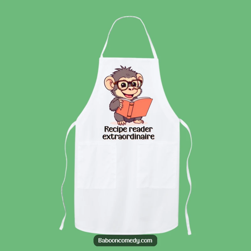 Funny Baboon Reading Glasses Apron - Chef's Bookworm Primate Kitchenwear
