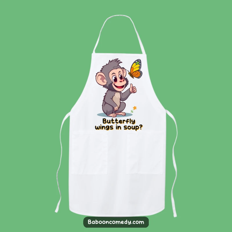Funny Curious Baboon Apron - Butterfly Discovery in the Kitchen