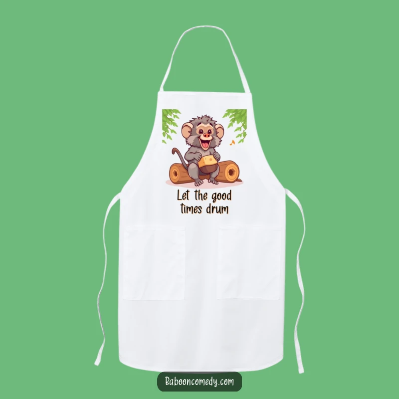 Funny Kawaii Baboon Drummer Apron: Beat-The-Heat, Hilarious Cooking Gear