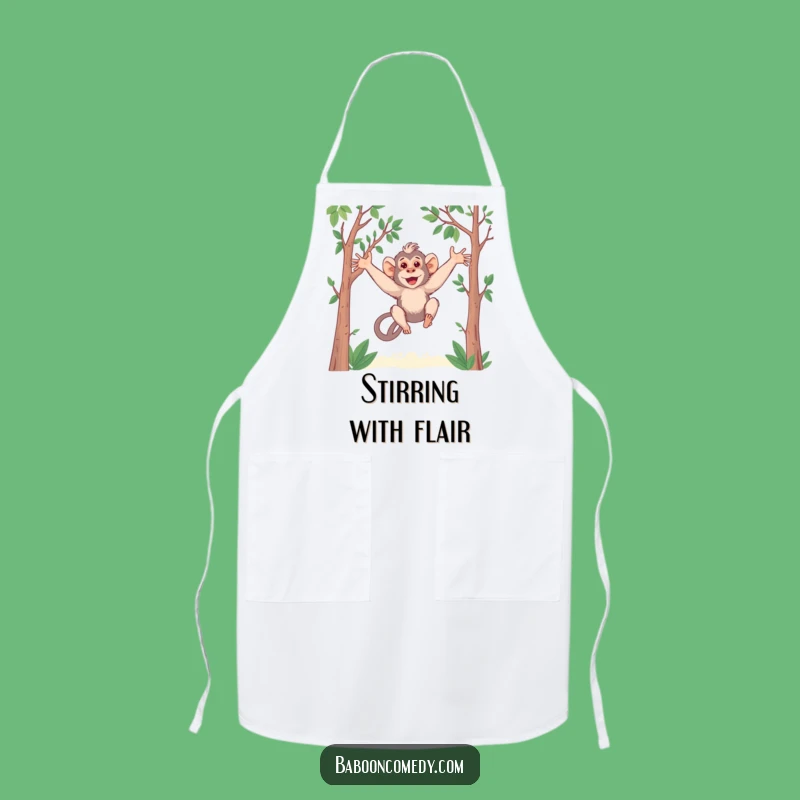 Funny Kawaii Baboon Apron - Long Arms Swinging Chef - Playful Kitchen Primate Wear