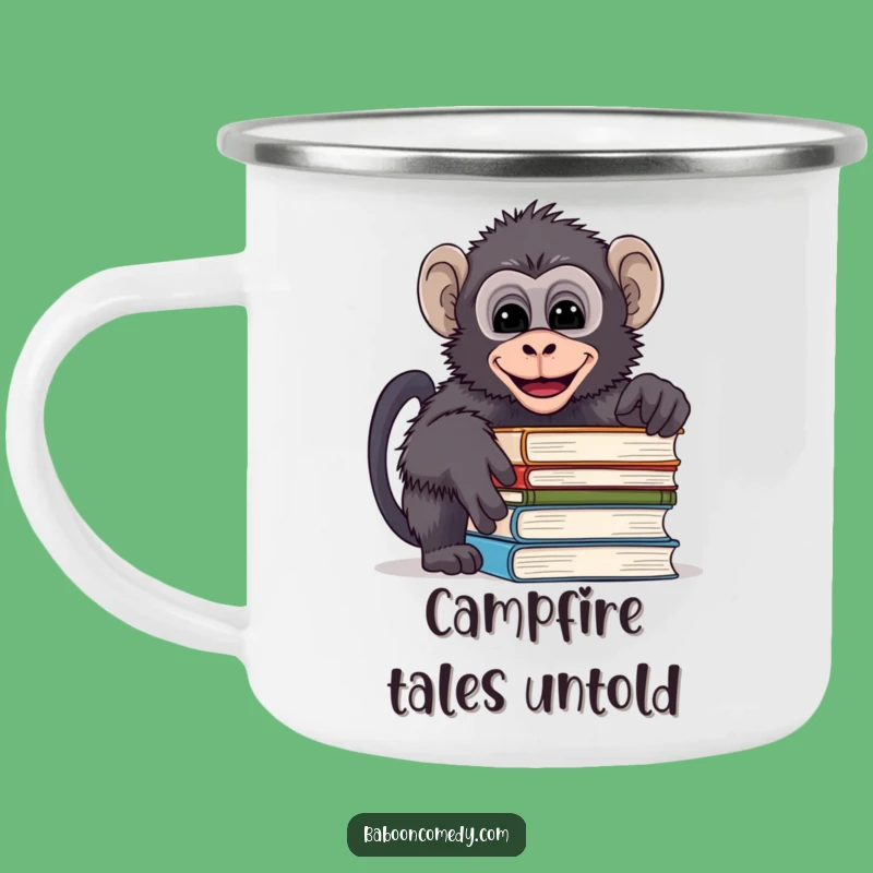 Funny Mischievous Baboon Book Camping Mug - Outdoor Reader Baboon Drinkware, Rugged Funny Gift
