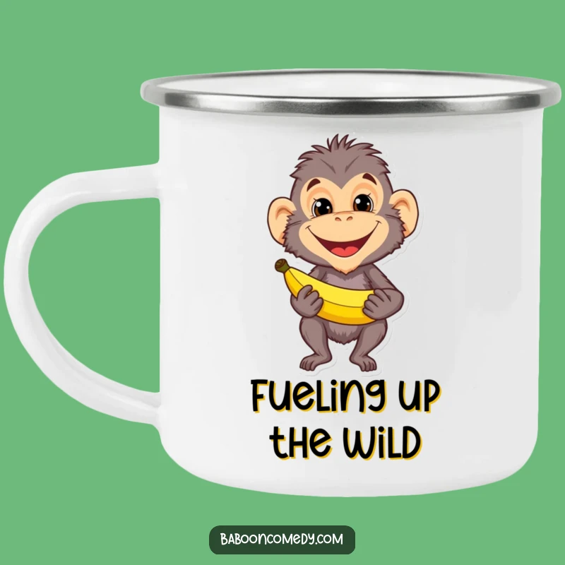 Funny Baboon Banana Grin Camping Mug: Primate Mischief Drinkware