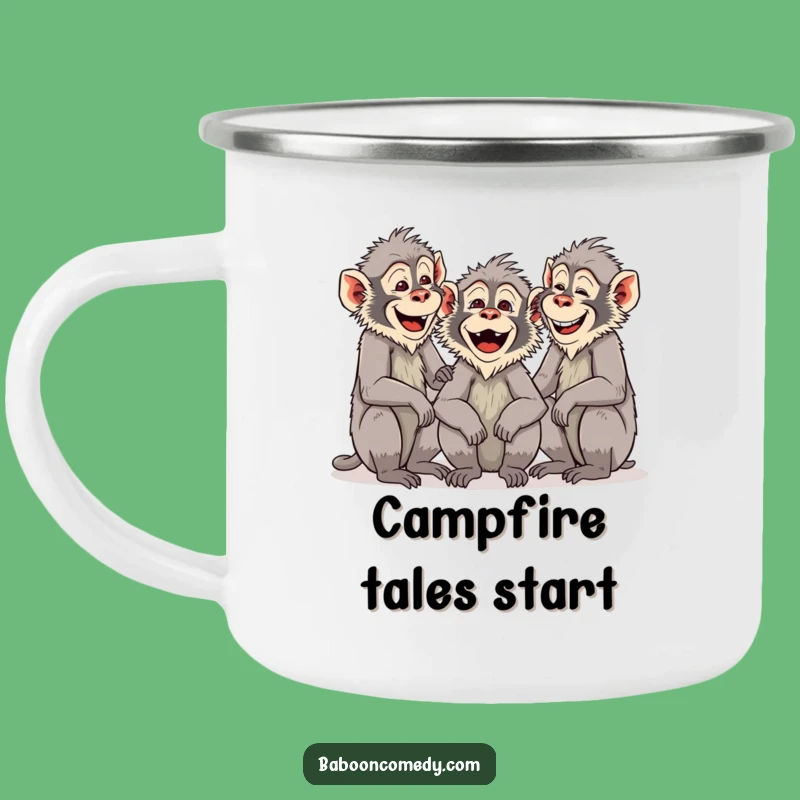 Funny Baboon Campfire Mug - Group Chattering & Laughing - Hilarious Outdoor Drinkware