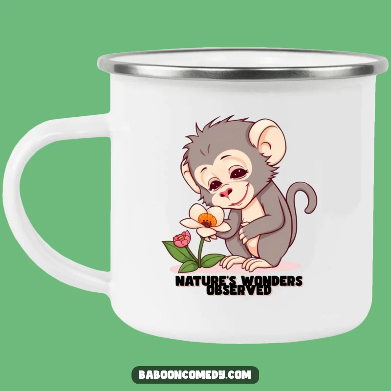 Funny Baboon Flower Camping Mug: Explore Nature, Curious Delight, Perfect Funny Gift