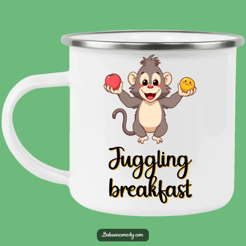 Funny Baboon Juggling Fruits Camping Mug - Adventure Ready and Hilarious Gift