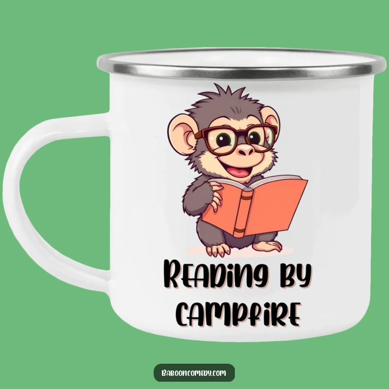 Funny Baboon Reading Glasses Camping Mug - Durable Bookworm Primate Gear