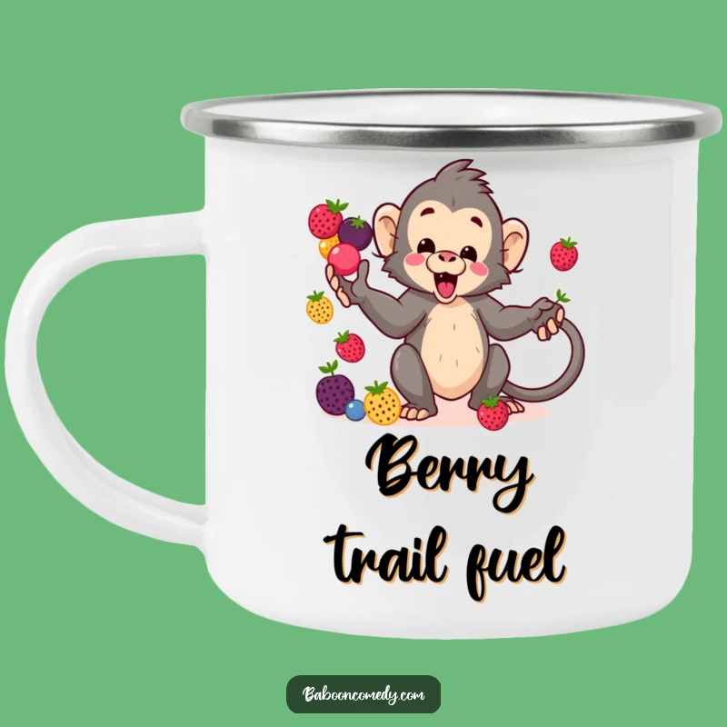 Funny Kawaii Baboon Berry Juggling Camping Mug - Outdoor Fun Gift