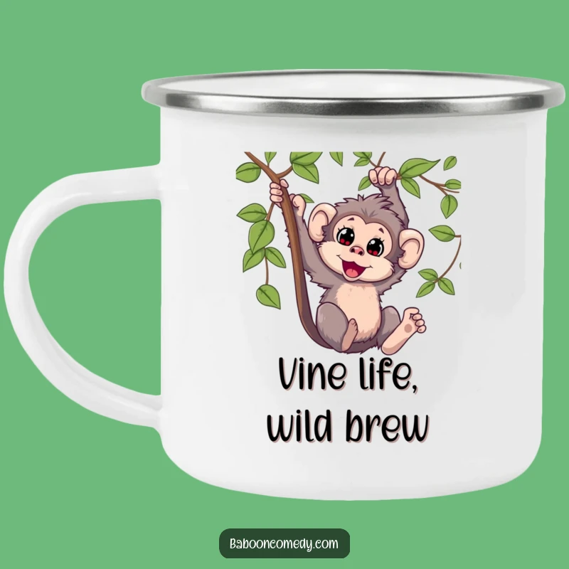Funny Kawaii Baboon Swinging Camping Mug: Adventure with Primate Delight
