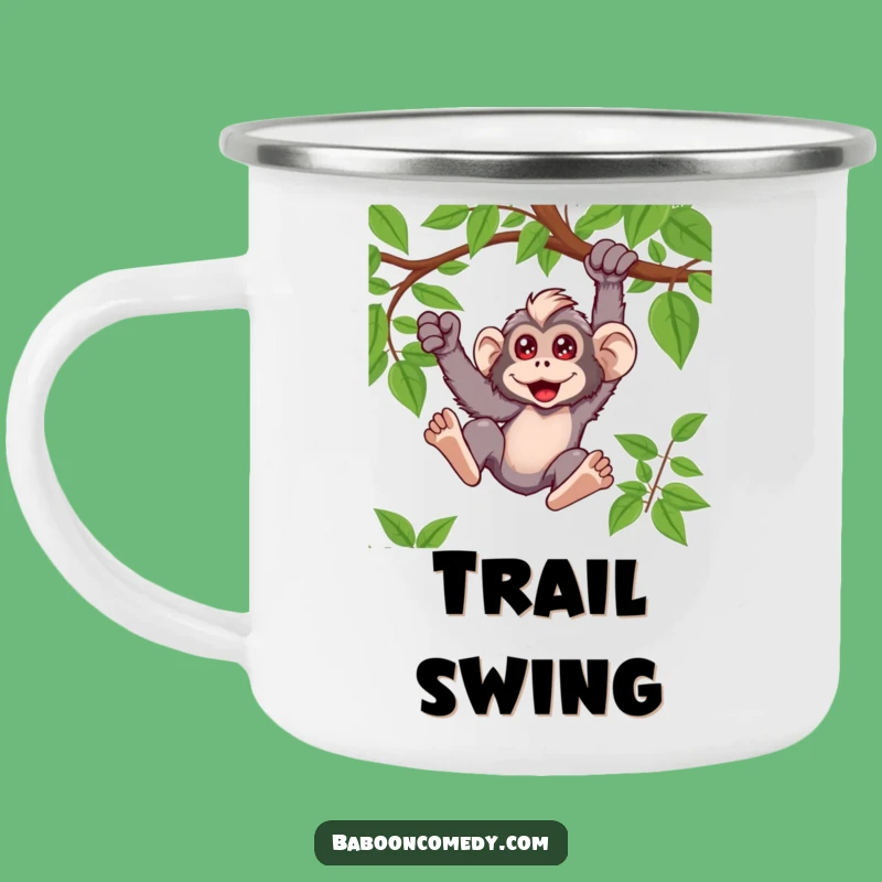 Funny Kawaii Baboon Swinging Camping Mug - Outdoor Primate Fun