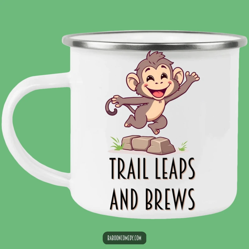 Funny Leaping Baboon Camping Mug: Sip Your Drink with Energetic Primate Adventure