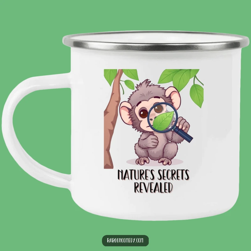 Funny Curious Baboon Camping Mug - Explore Nature with Primate Wit