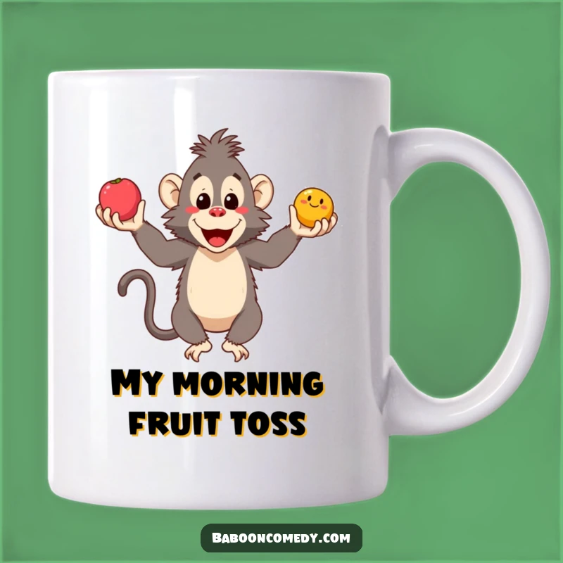 Funny Baboon Juggling Fruits Mug - Hilarious Gift for Fruit Lovers and Comedians