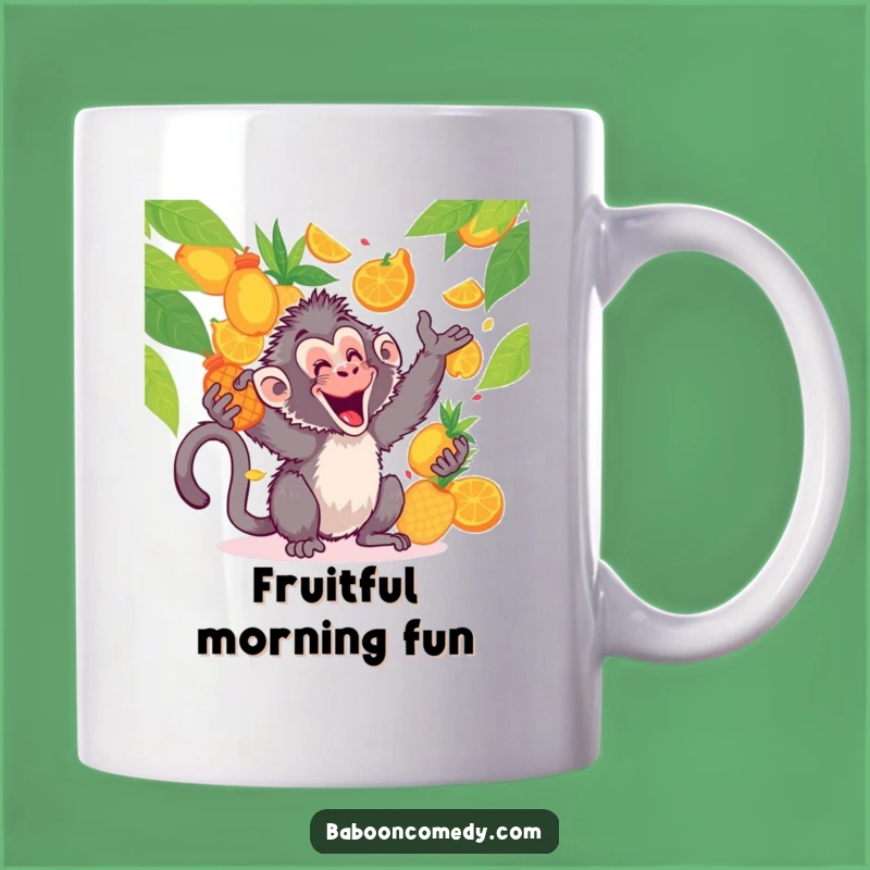 Funny Kawaii Baboon Fruit Toss Mug: Gleeful Fun, Hilarious Baboon Gift