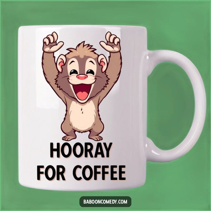 Funny Cheering Baboon Mug - Victory Pose and Hilarious Gift for Winners