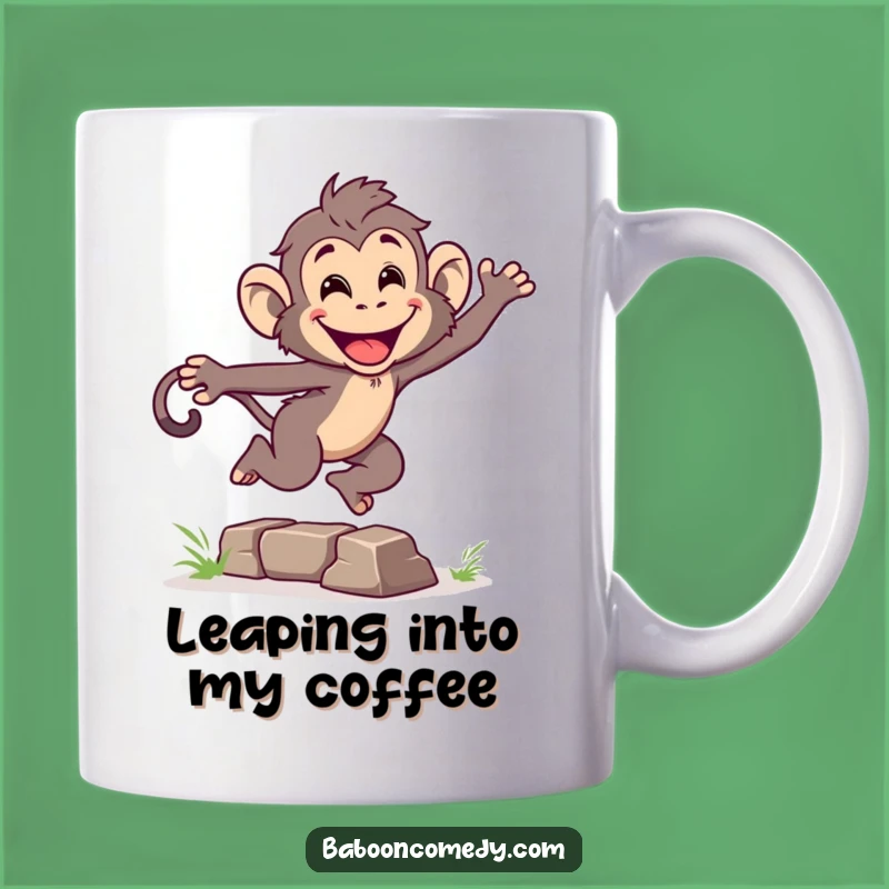 Funny Leaping Baboon Mug: Energetic Primate Overcoming Hurdles with a Grin, Great Gift