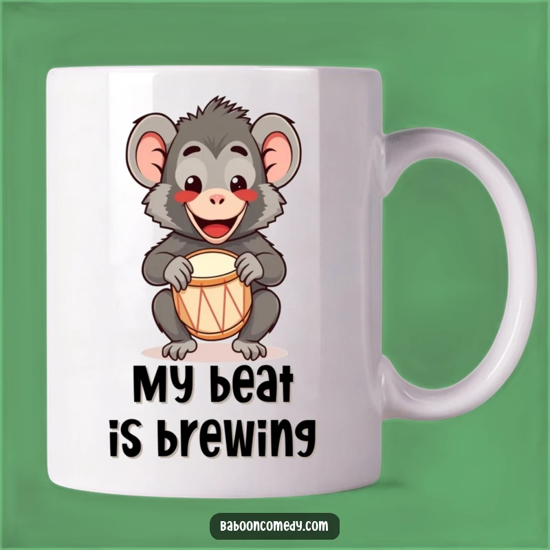 Funny Kawaii Baboon Drum Mug: Happy Beats for a Fun Gift