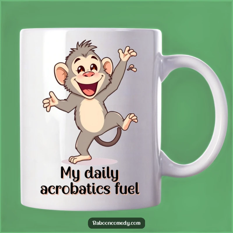 Funny Cartwheeling Baboon Mug: Joyful Primate Acrobatics Make a Hilarious Gift