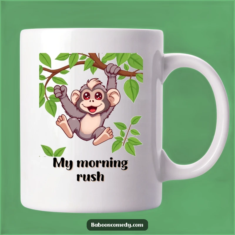 Funny Kawaii Baboon Vine Swinging Mug - Enthusiastic Primate Gift