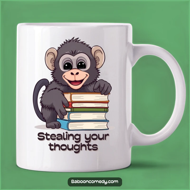 Funny Mischievous Baboon Book Mug - Giggling Reader Baboon Gift Idea for Him or Her