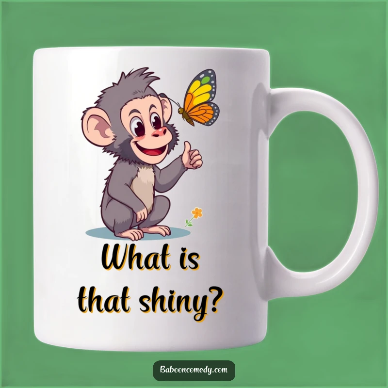 Funny Curious Baboon Butterfly Mug - Excitement and Wonder Gift