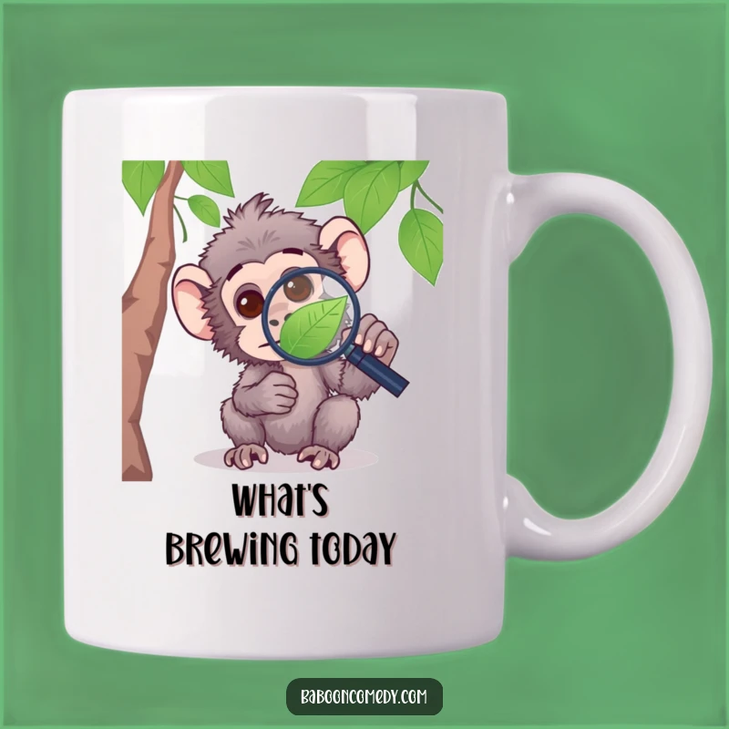 Funny Curious Baboon Magnifying Glass Mug - Smart Primate Gift Idea