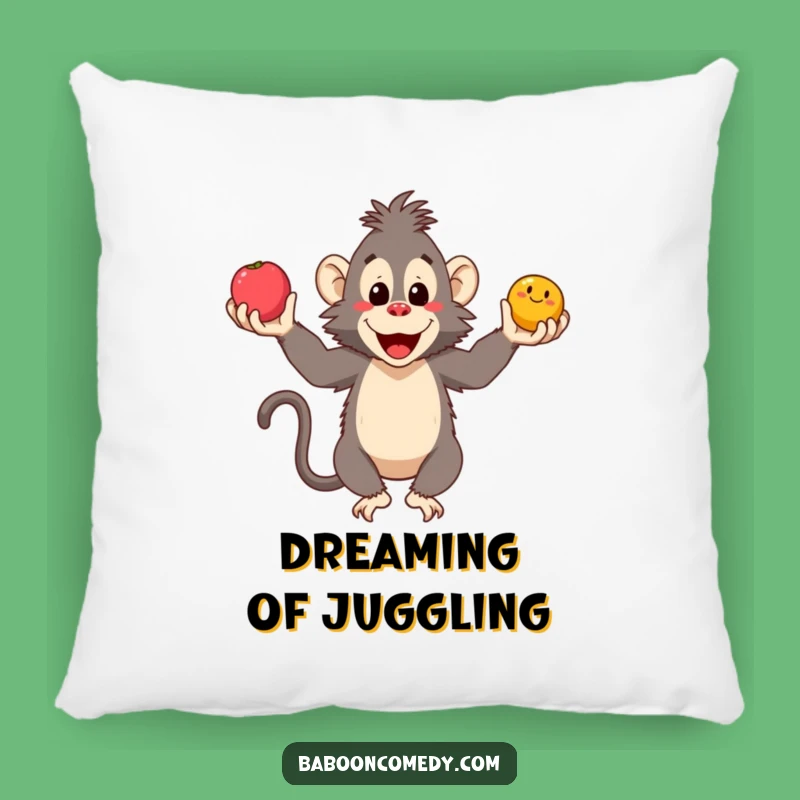 Funny Baboon Juggling Fruits Pillow - Comfy Decor and Hilarious Gag Gift