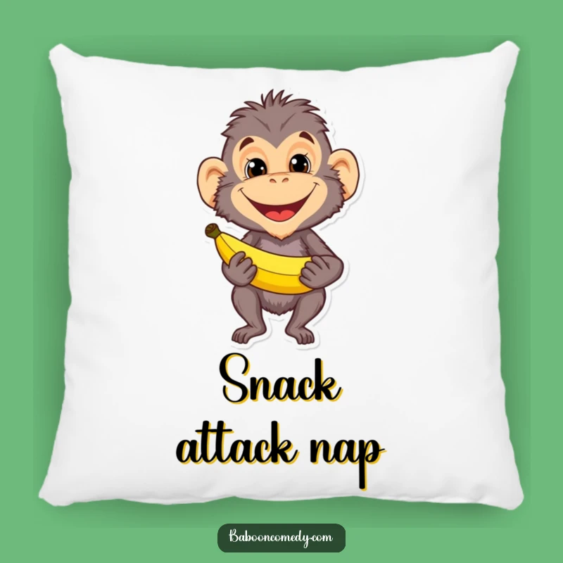 Funny Baboon Banana Grin Pillow: Cozy Primate Mischief Cushion