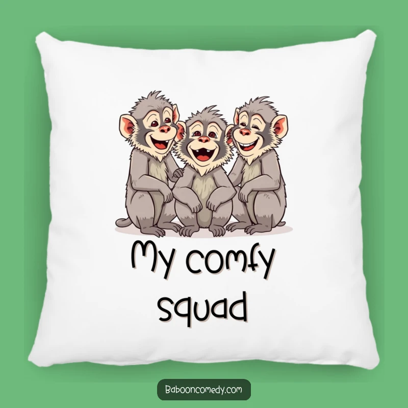Funny Baboon Chums Pillow - Group Chattering & Laughing - Comfy Primate Comedy Cushion