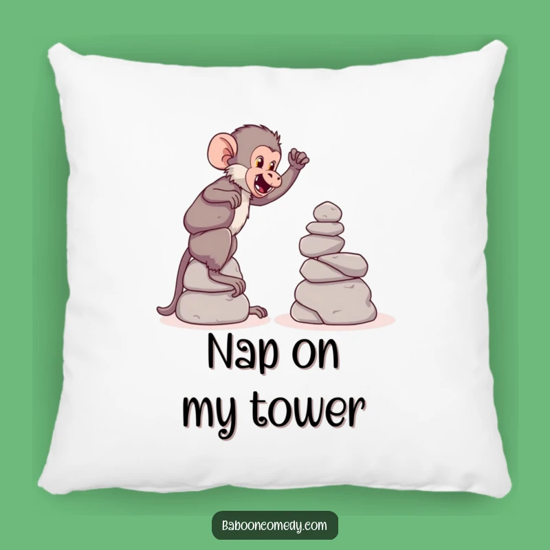 Funny Baboon Stone Tower Pillow - Cozy Builder Baboon Decor, Sweet Funny Gift