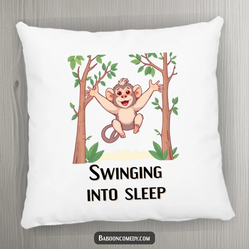 Funny Kawaii Baboon Pillow: A cute baboon with long arms swings playfully through trees. Soft, cuddly, and hilariously charming.