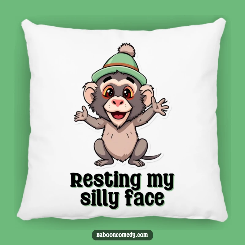 Funny Baboon Silly Hat Pillow: Cozy Primate Pose Comfort and Charm