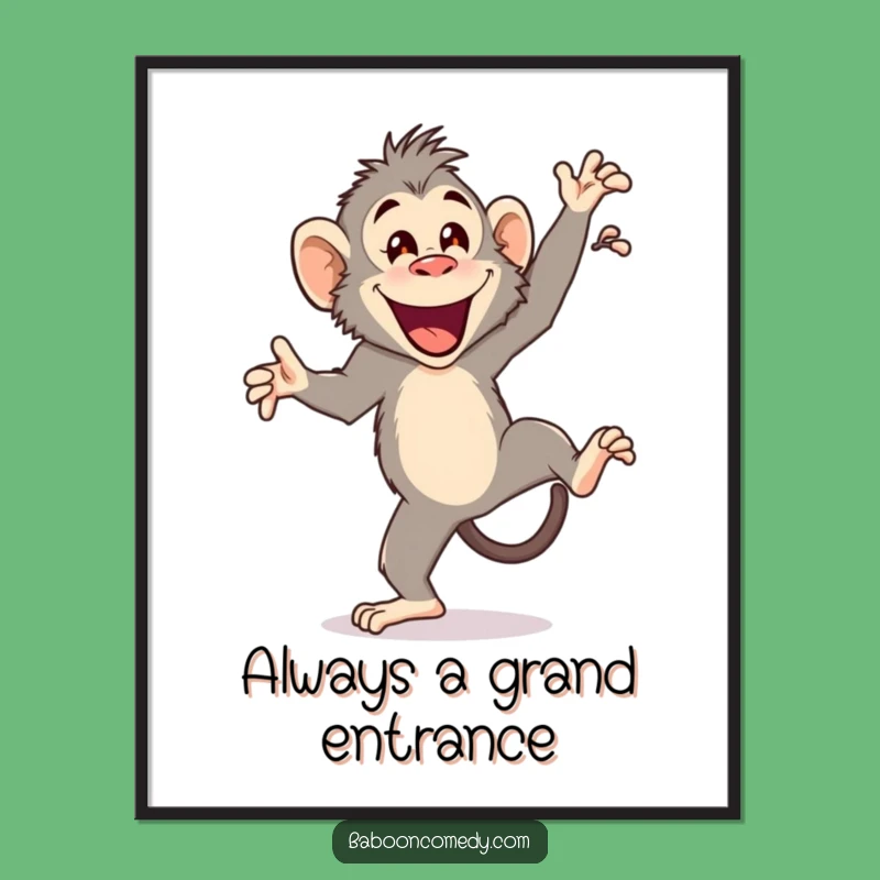 Funny Cartwheeling Baboon Digital Art Print: Vibrant Primate Acrobatics for Instant Joyful Decor