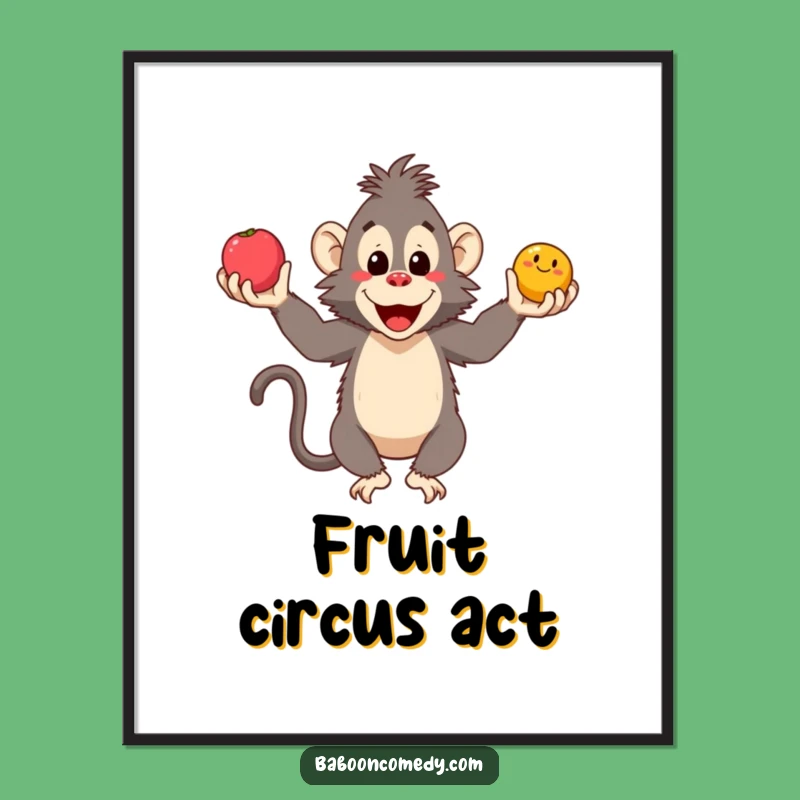 Funny Baboon Juggling Fruits Digital Art - Instant Download and Hilarious Gift