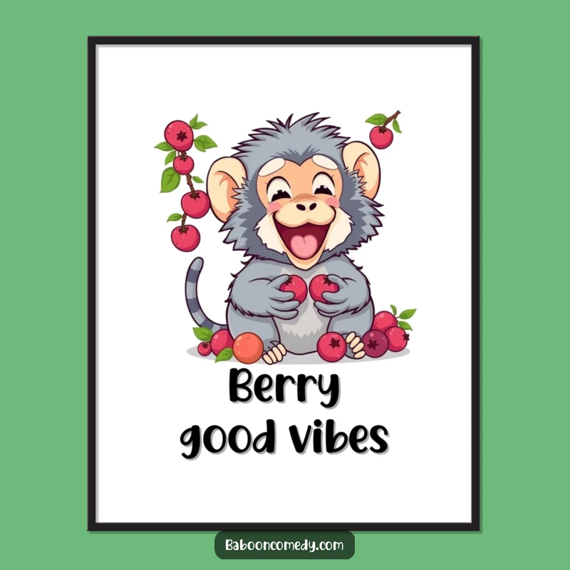 Funny Baboon Berry Sharing Digital Art: Instant Humorous Gift for Wall Decor