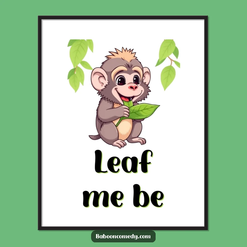 Funny Baboon Leaf Digital Art: Instant Humorous Gift for Calm Decor