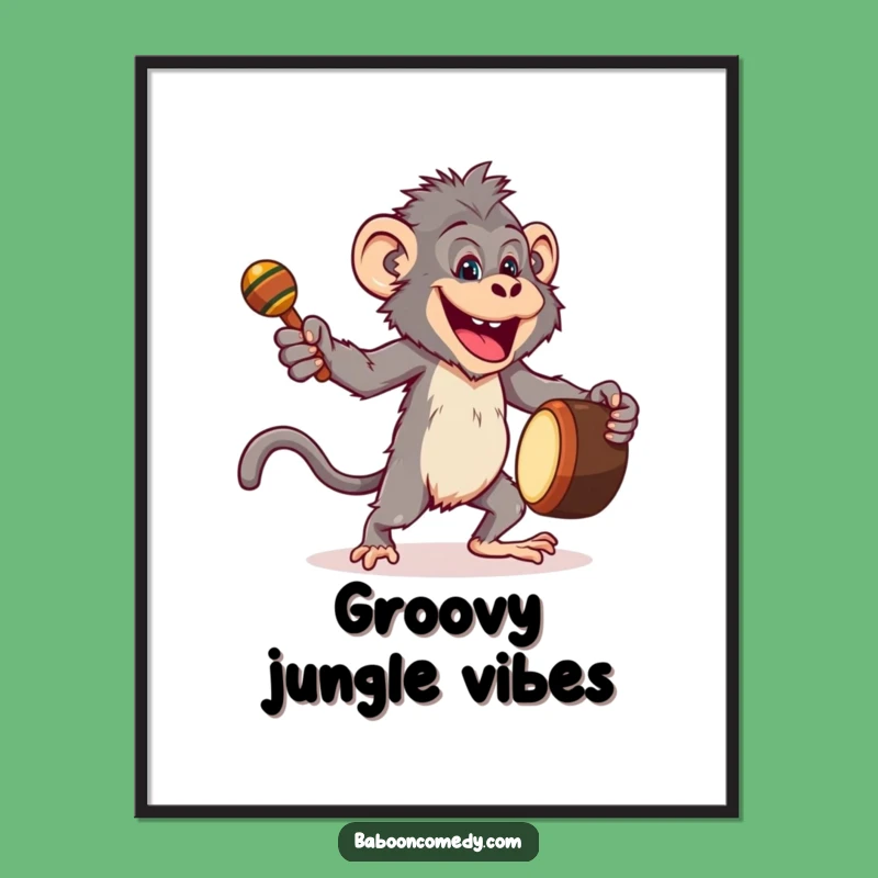 Funny Joyful Baboon Digital Print - Primate Dance Art