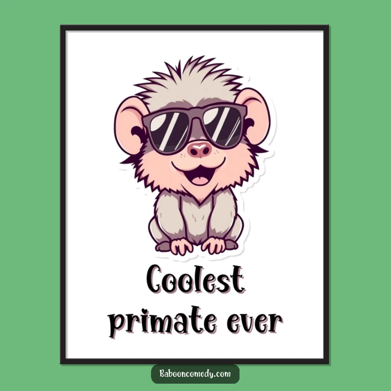 Funny Kawaii Baboon Digital Art, Cool Sunglasses Print, Adorable Cute Animal Funny Gift