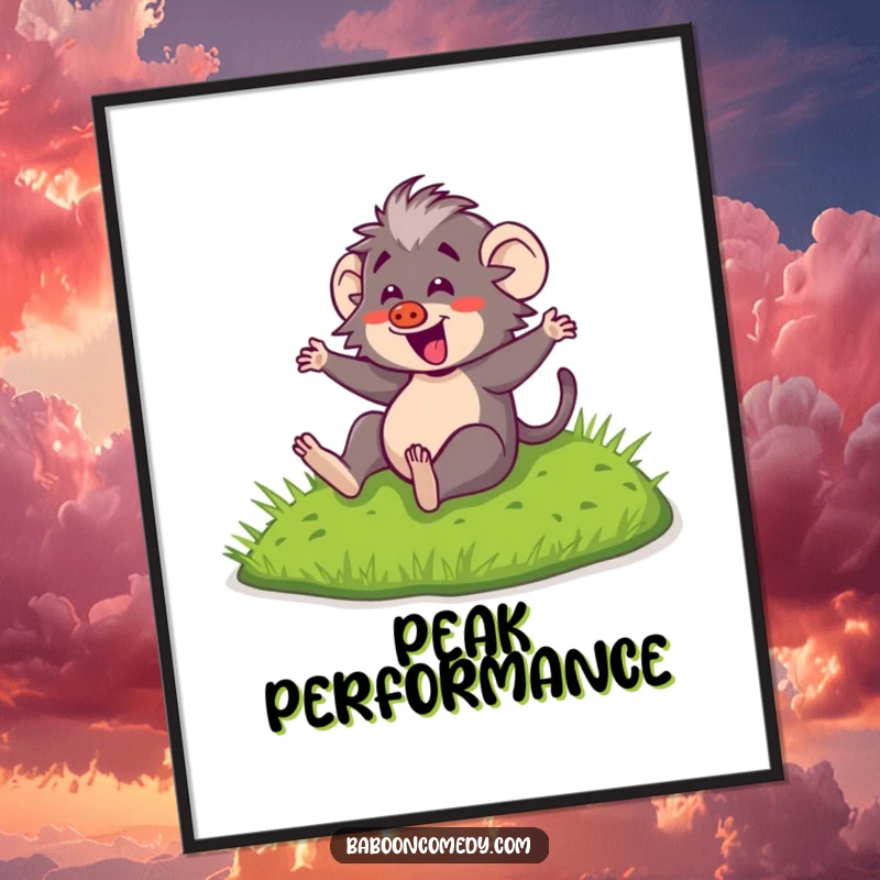 Funny Kawaii Baboon Digital Art: High-resolution artwork of a baboon joyfully sliding, capturing pure, downloadable happiness.