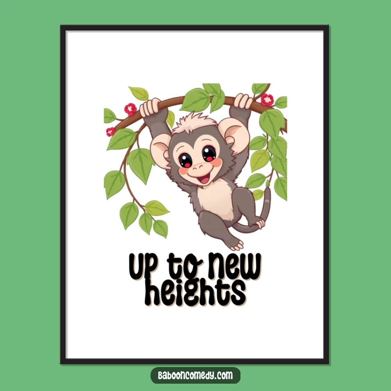Funny Kawaii Baboon Vine Swing Digital Art Print: Instant Fun!