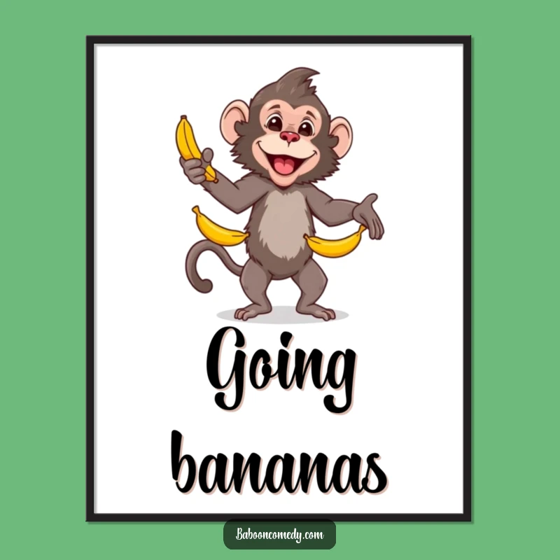 Funny Baboon Juggling Bananas Digital Art: Skilled Primate Instant Print