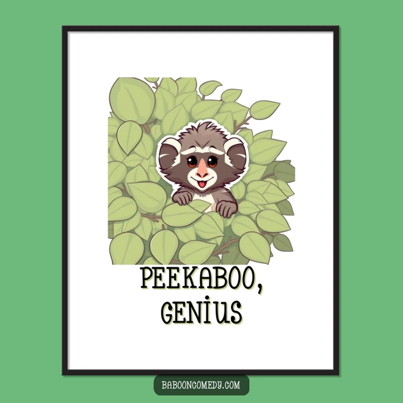 Funny Cheeky Baboon Digital Art Print: Primate Peek-a-Boo for Instant Playful Decor