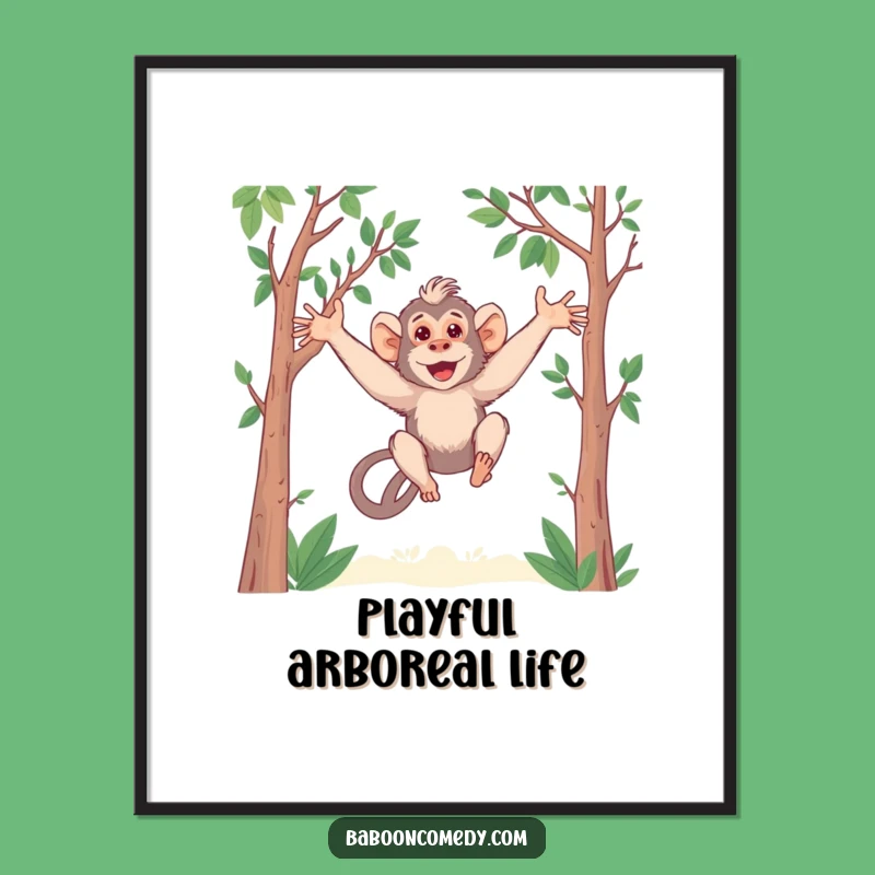 Funny Kawaii Baboon Digital Print - Long Arms Swinging - Instant Playful Primate Art