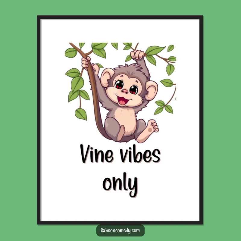 Funny Kawaii Baboon Swinging Digital Art: Primate Joy for Your Walls