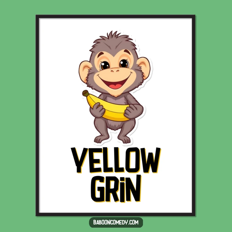 Funny Baboon Banana Grin Digital Art: Printable Primate Mischief Decor