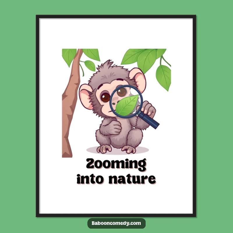 Funny Curious Baboon Digital Print - Primate Investigation Art
