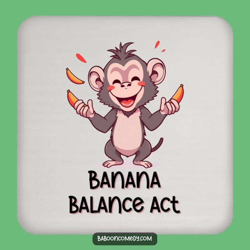 Funny Baboon Juggling Bananas Drink Coaster - Primate Acrobat Table Protector