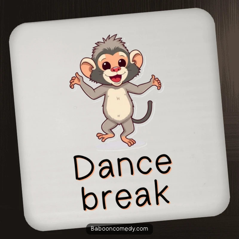 Funny dancing baboon coasters showing a happy ape dancing rhythmically, perfect for protecting furniture with style.