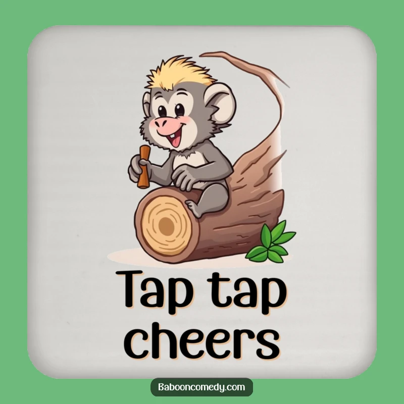 Funny Baboon Drummer Coaster Set: Protect Surfaces with Rhythm, Unique Funny Gift!