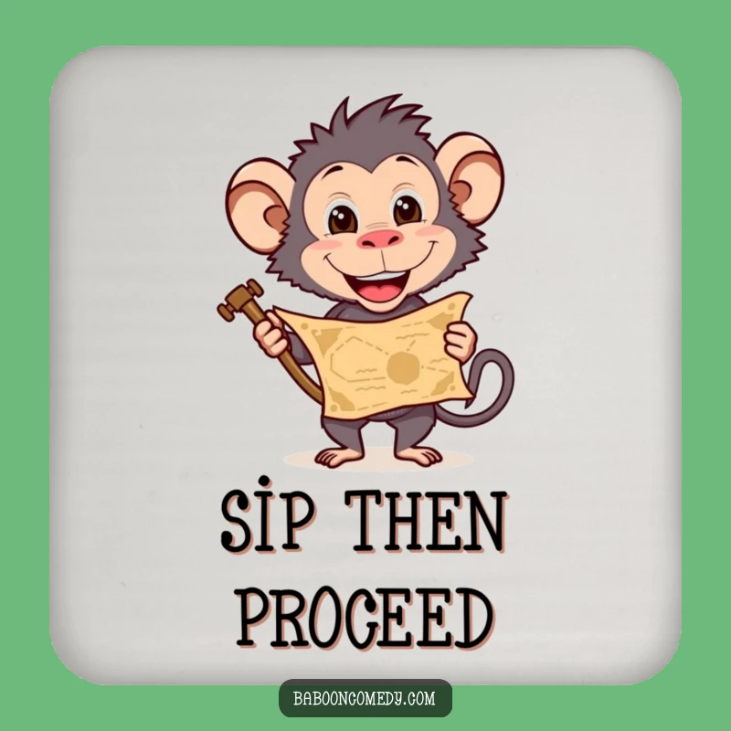Funny Baboon Treasure Coaster Set: Protect Surfaces with Adventure, Unique Funny Gift!